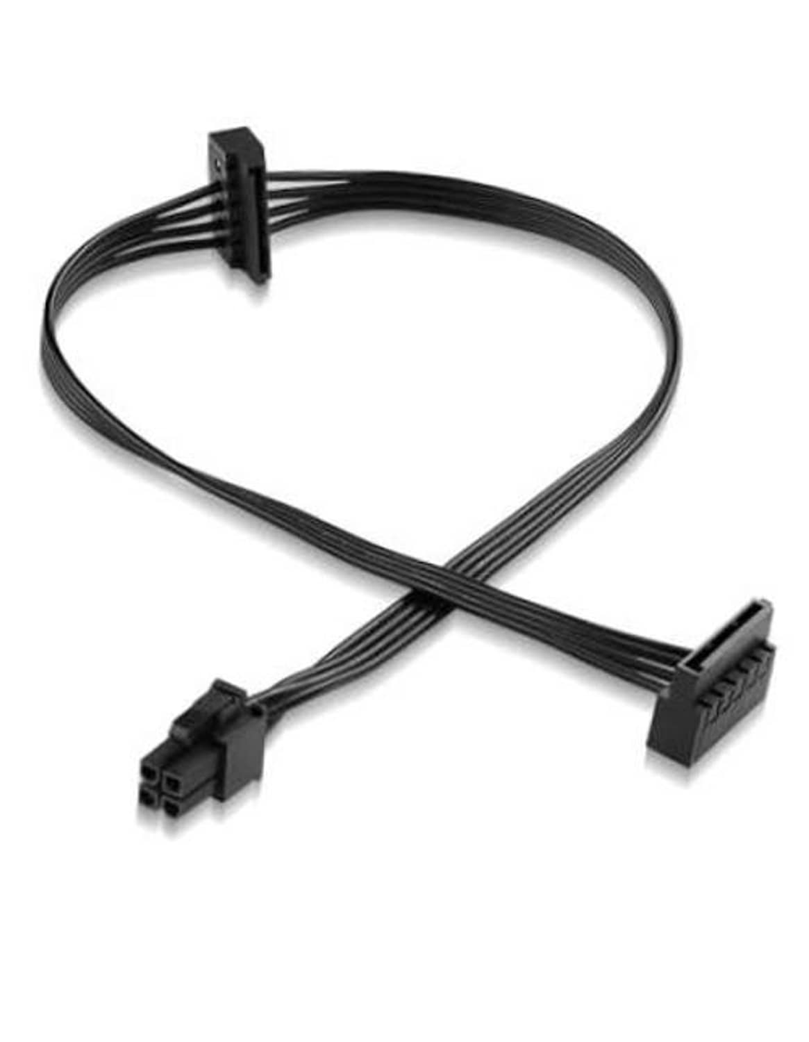 Black ATX 4-pin to dual SATA 15-pin adapter extension cable, two connector ends