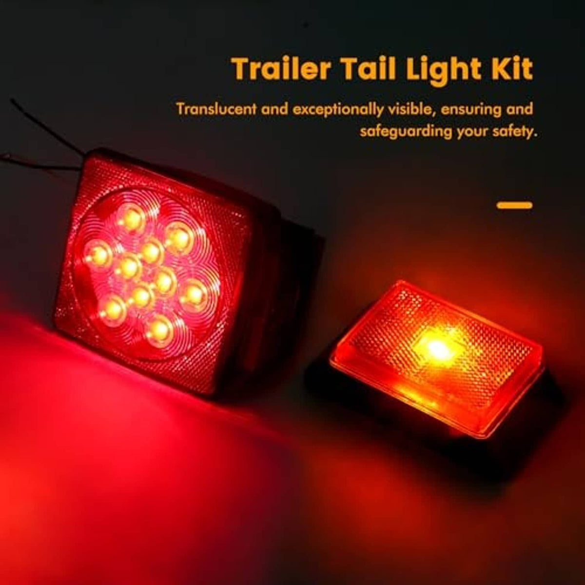 Illuminated red LED tail light and amber LED marker light for trailer kit