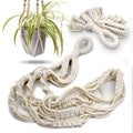 Off-white macrame plant hanger with short rope, woven basket and rope loop ends