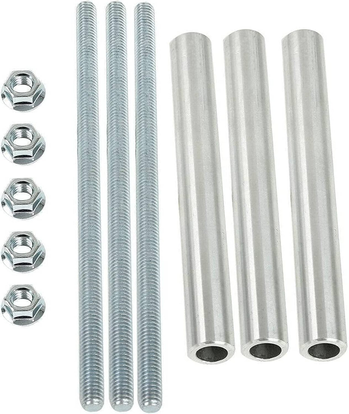Threaded studs, nuts, and aluminum sleeves for battery tray hold-down installation