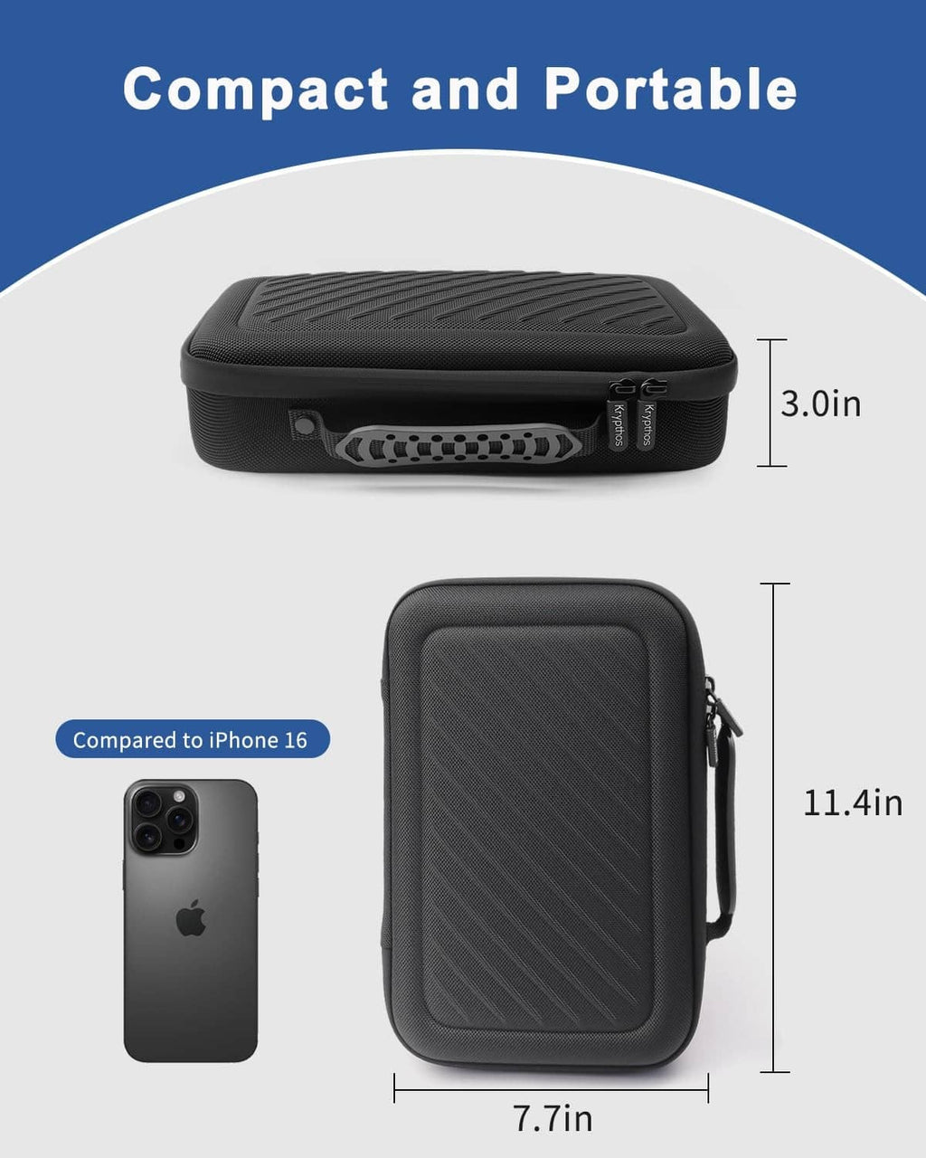 Compact black insulin vial protector case with textured lid and side zipper