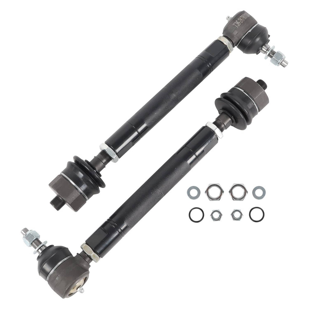 Pair of black tie rod end assemblies with ball joints and hardware, washers and nuts