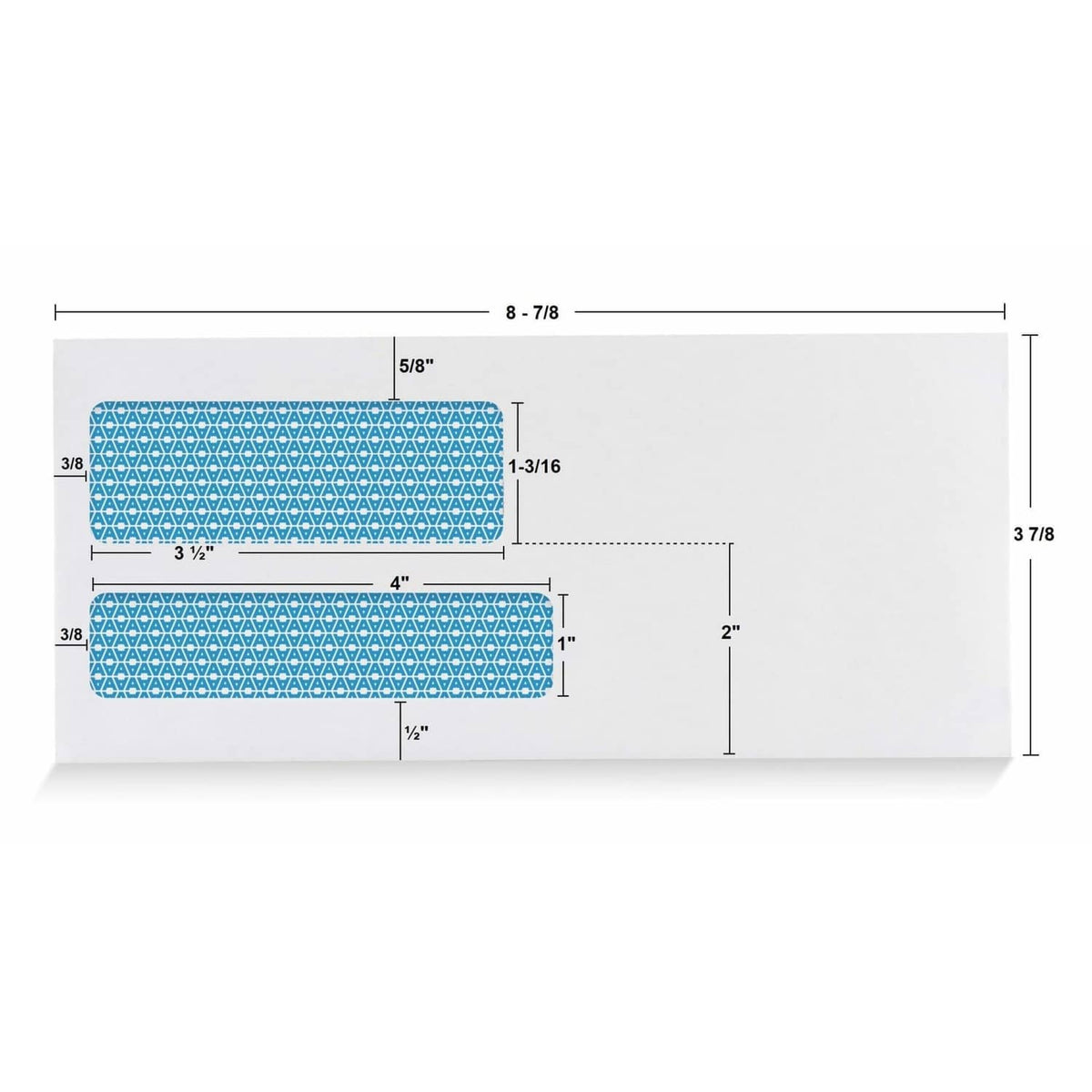 Security envelope template with double window and printed size guides, 3 7/8 x 8 7/8