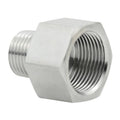 Stainless steel hex thread adapter, M20x1.5 female to 1/2" NPT male, silver