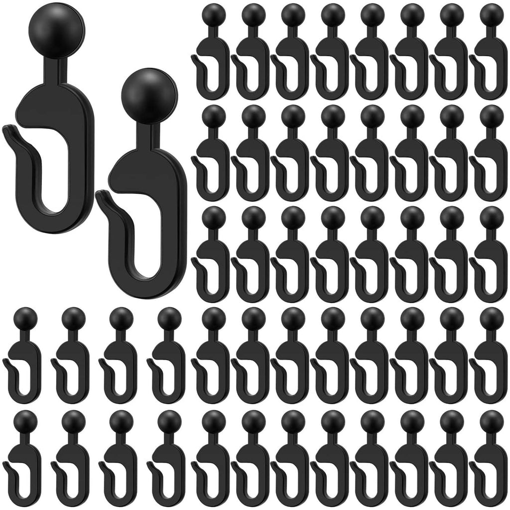 Black plastic curtain and netting hooks with ball ends, C-shaped clips set