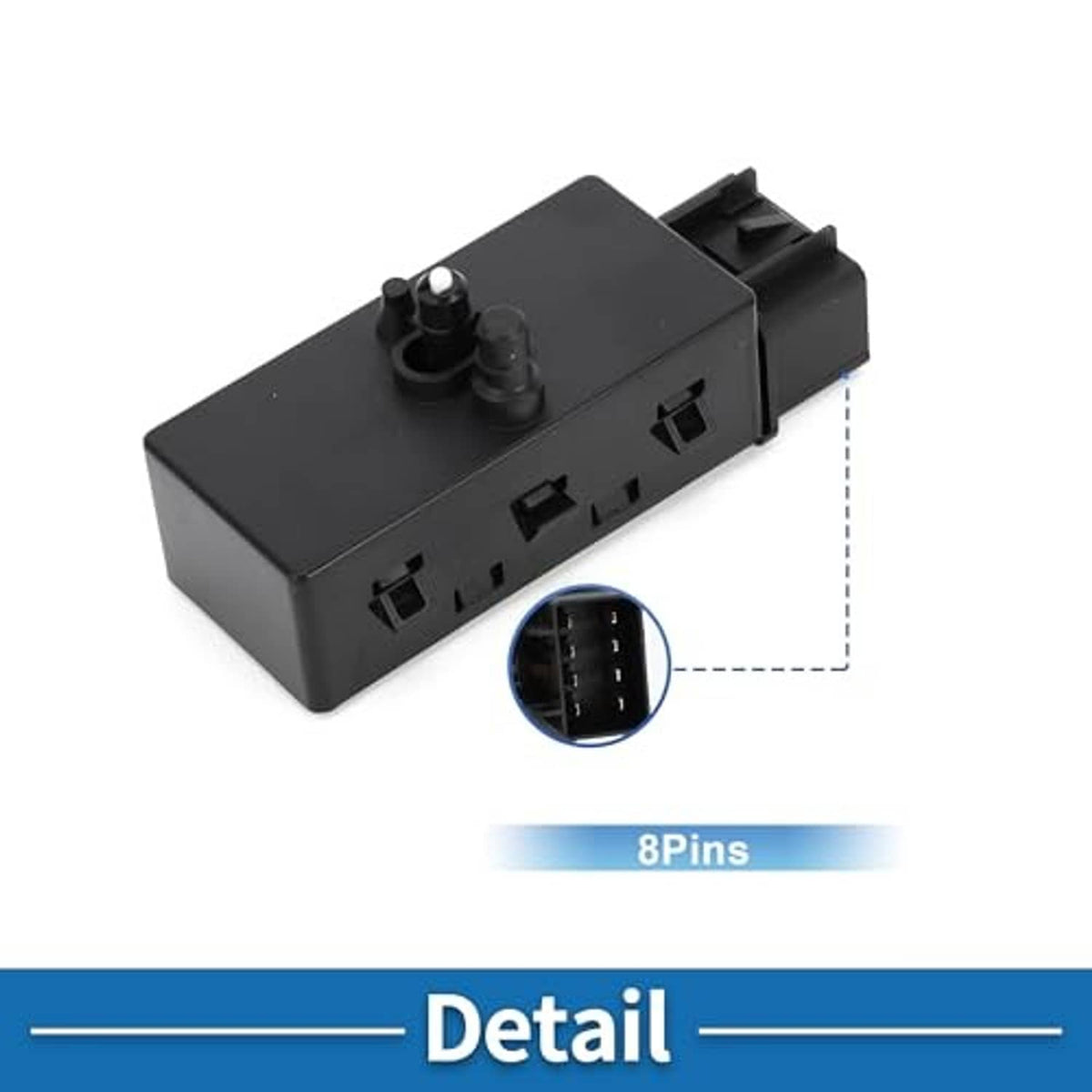 Black power seat switch with 8-pin connector housing and plug sockets