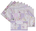 Lilac double-sided paper craft sheets pack, floral and script collage designs.