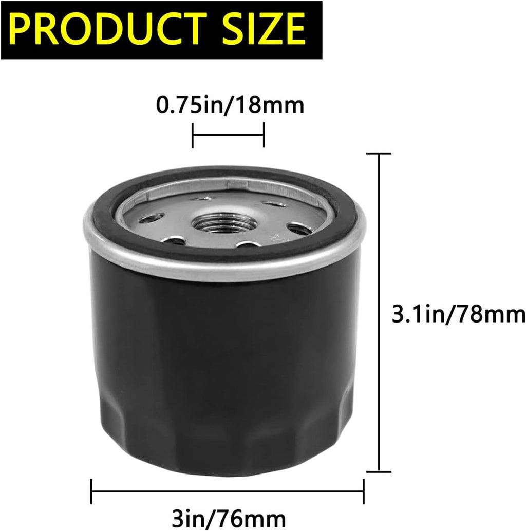 Cylindrical black oil filter, 3 in (76 mm) tall, 0.75 in (18 mm) opening