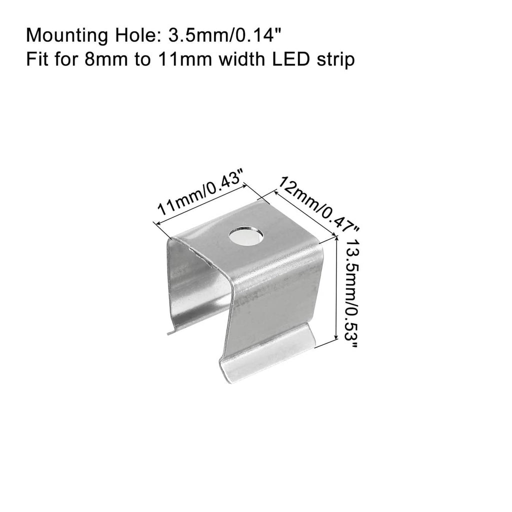 Silver rope light mounting clip with 3.5mm mounting hole and size dimensions