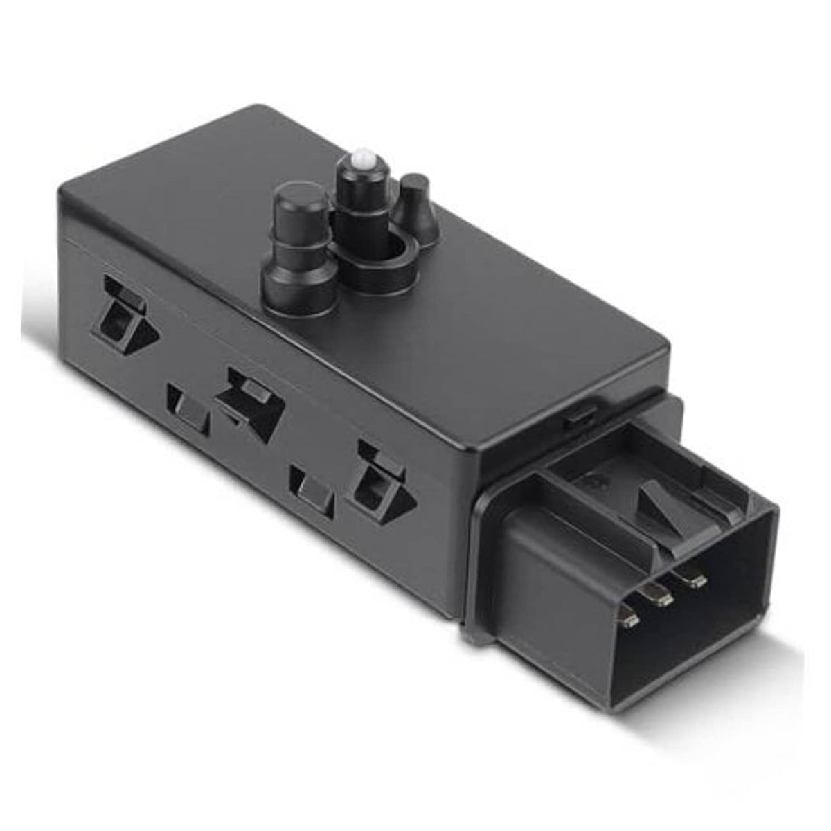 Power seat adjuster control switch, dark housing with buttons and front connector