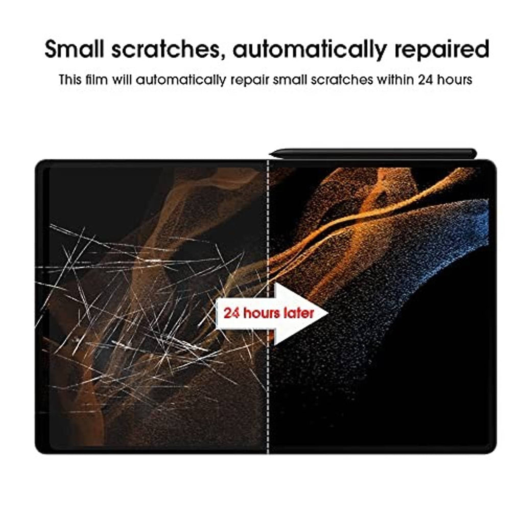 Scratch repair screen protector film showing damaged and restored halves