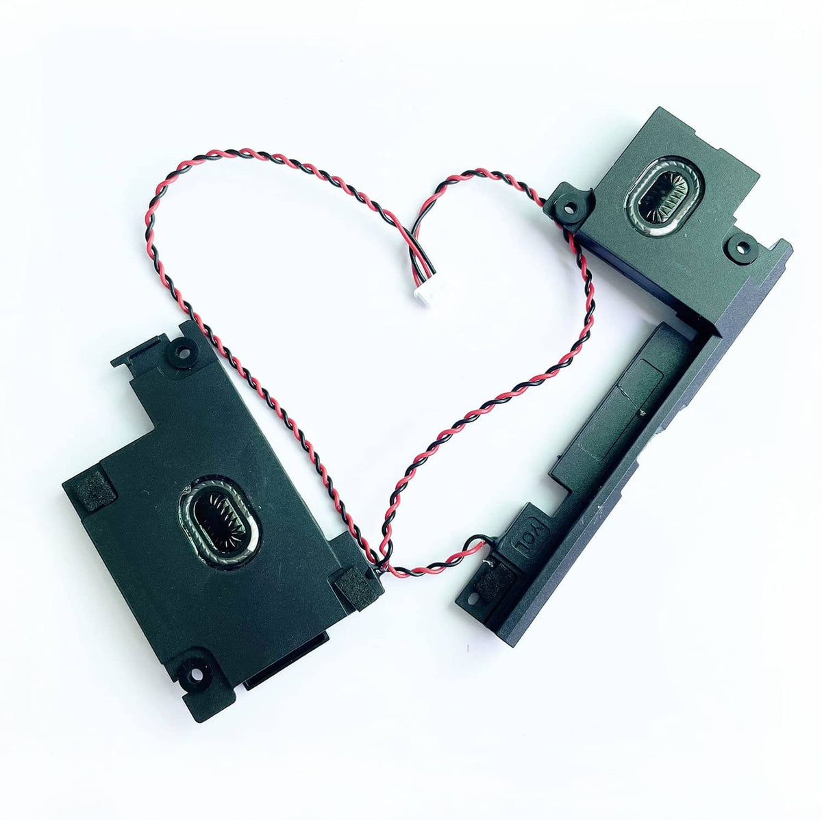 Laptop internal speaker replacement set with two black speaker modules and red/white wiring