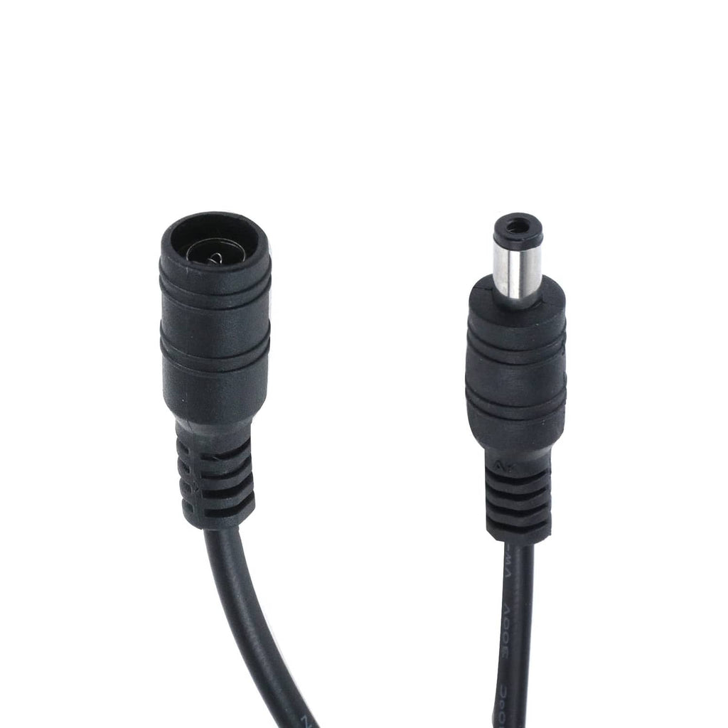 Black 5.5x2.1mm DC barrel connectors on an inline switch cable