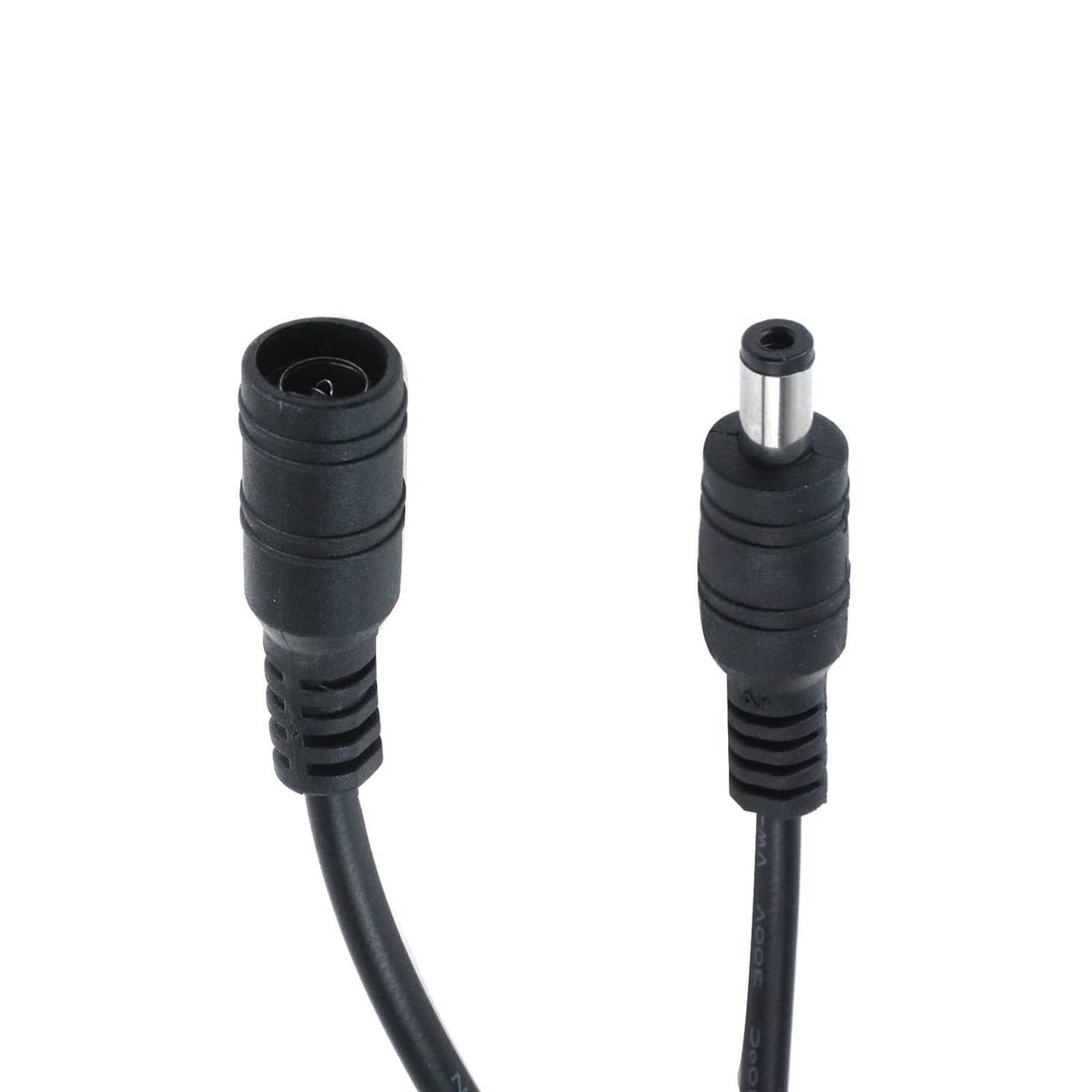 Black 5.5x2.1mm DC barrel connectors on an inline switch cable
