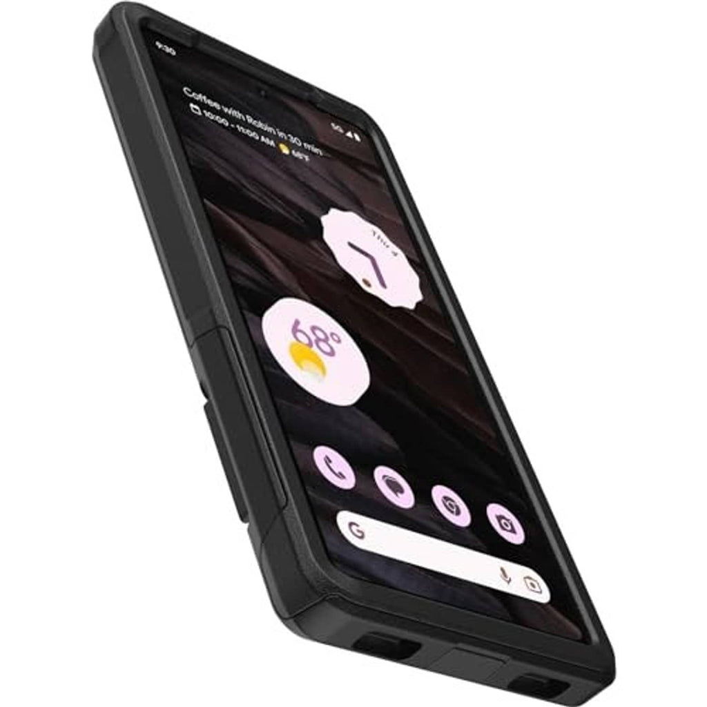Black rugged phone case angled view showing thick edges and front screen bezel