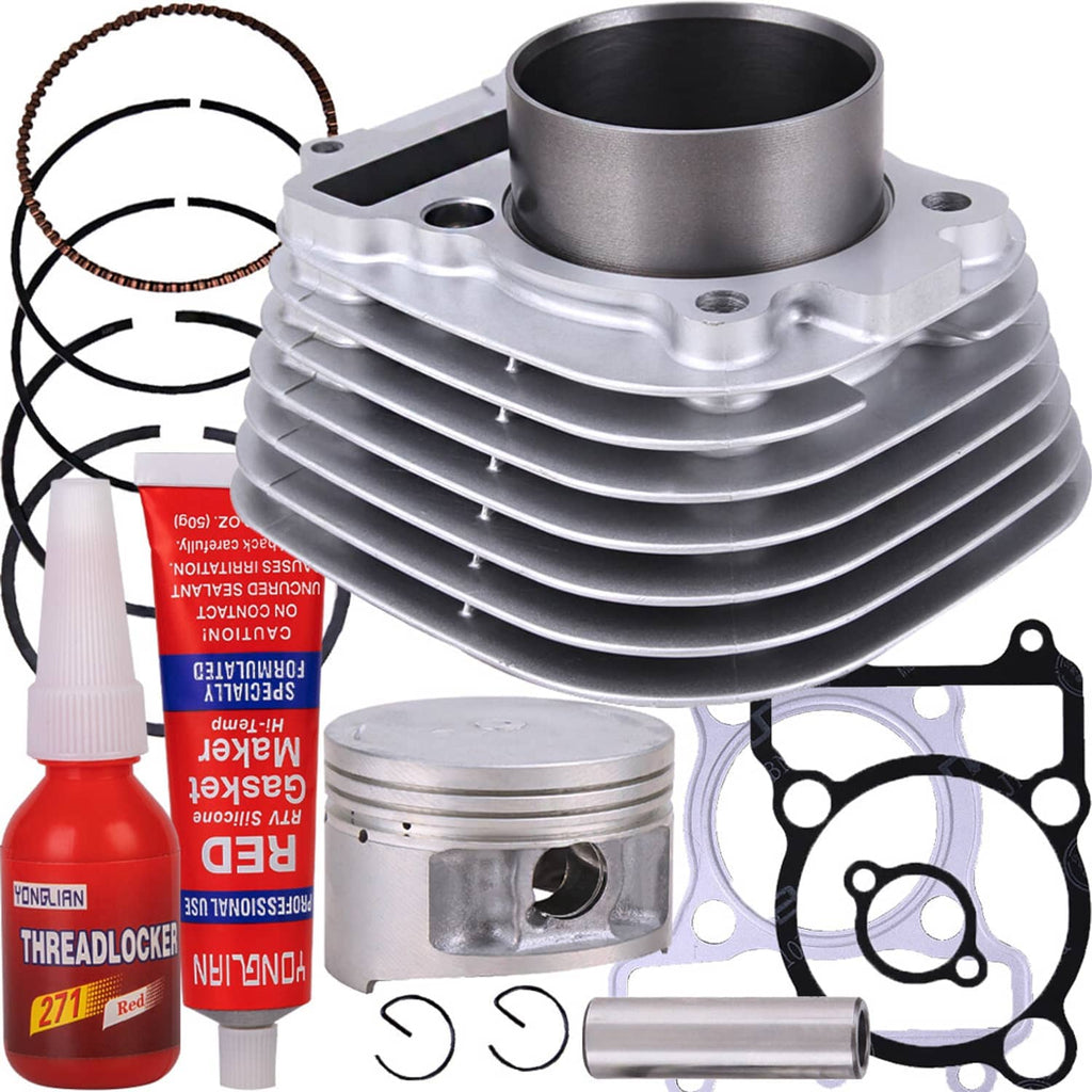 ATV cylinder and piston gasket set with rings, gaskets, wrist pin, and sealant