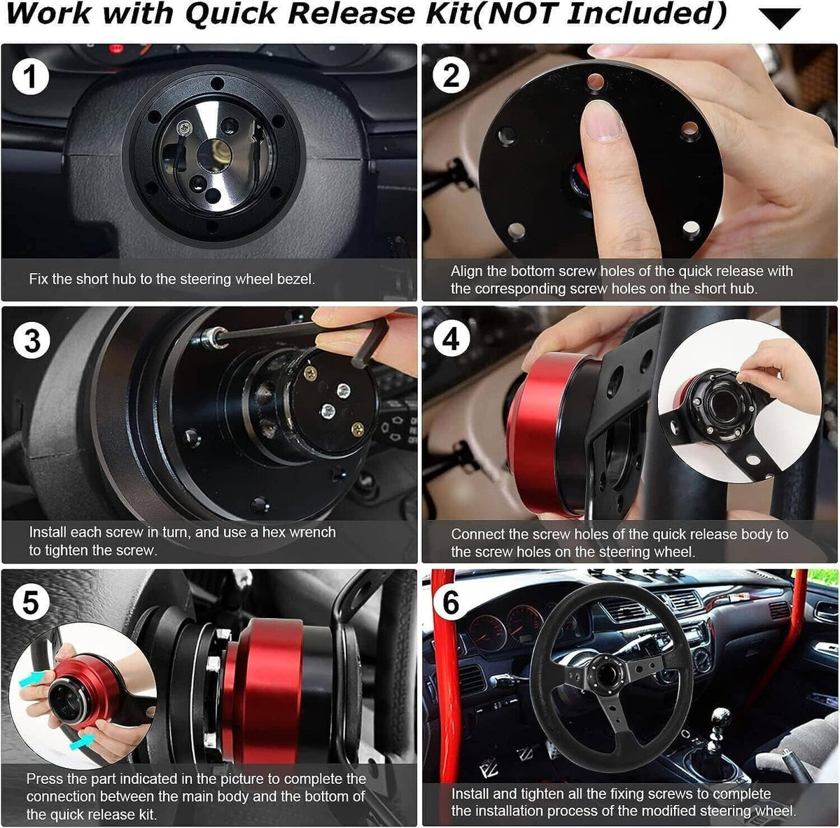 Steering wheel hub adapter kit installation steps showing adapter on steering bezel