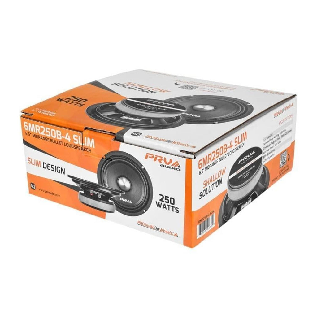 PRV Audio shallow midrange bullet speaker retail box with driver images