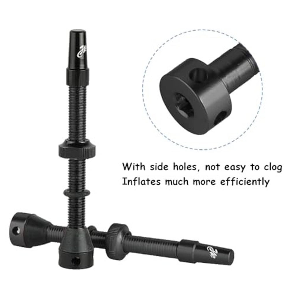 Presta valve stem kit with side-hole style stems and black extension tool