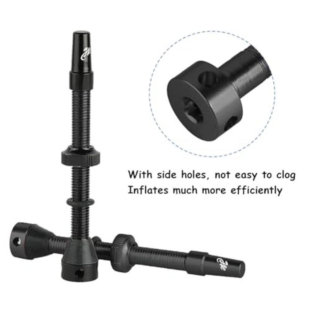 Presta valve stem kit with side-hole style stems and black extension tool
