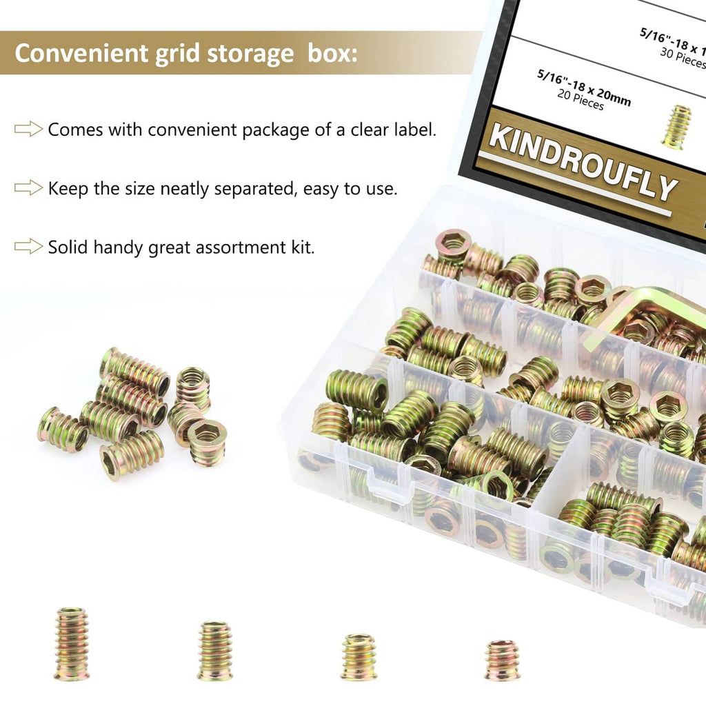 Clear grid storage box for zinc-plated threaded nut inserts with separate compartments