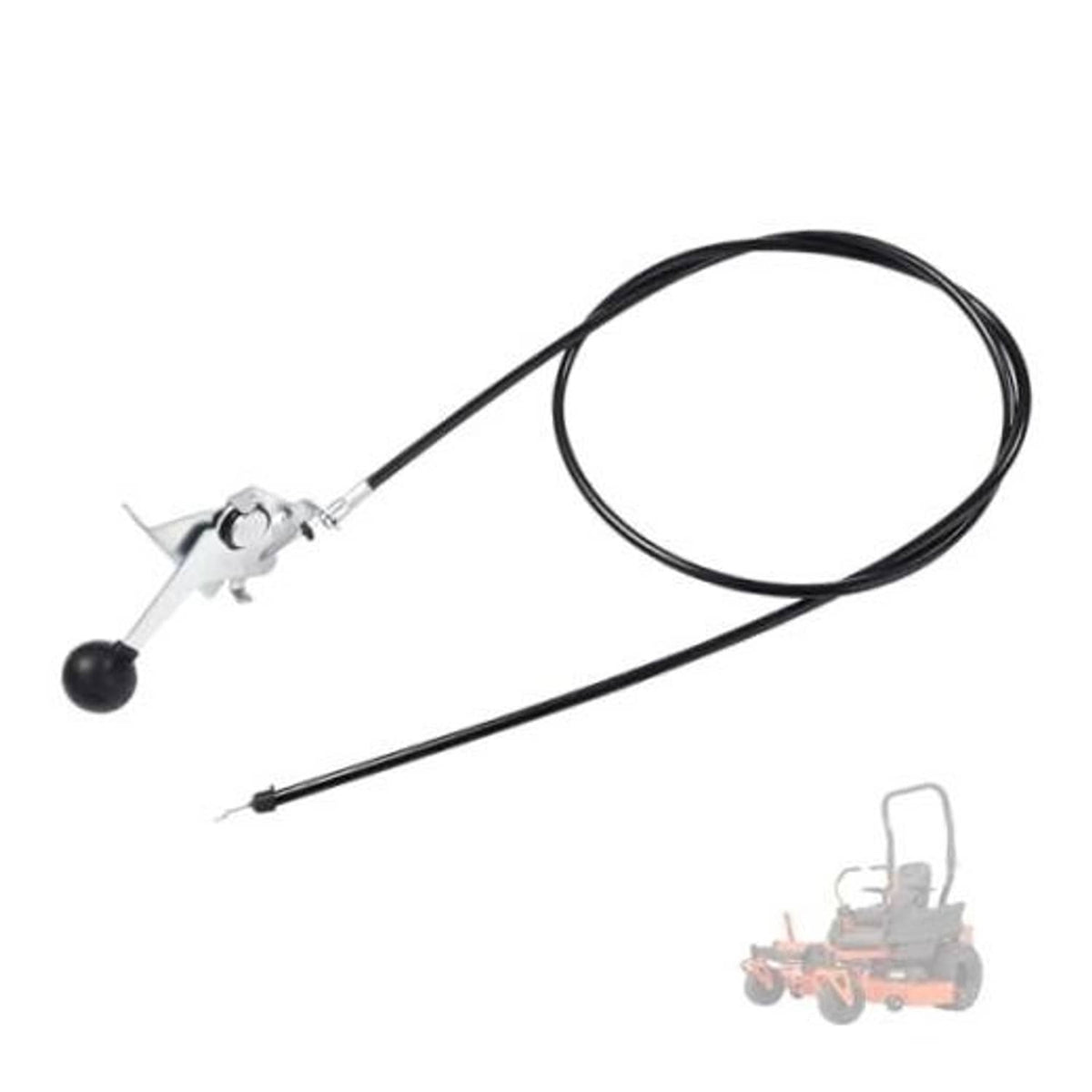 Throttle control cable assembly with black wire, silver clamp, and black rubber knob