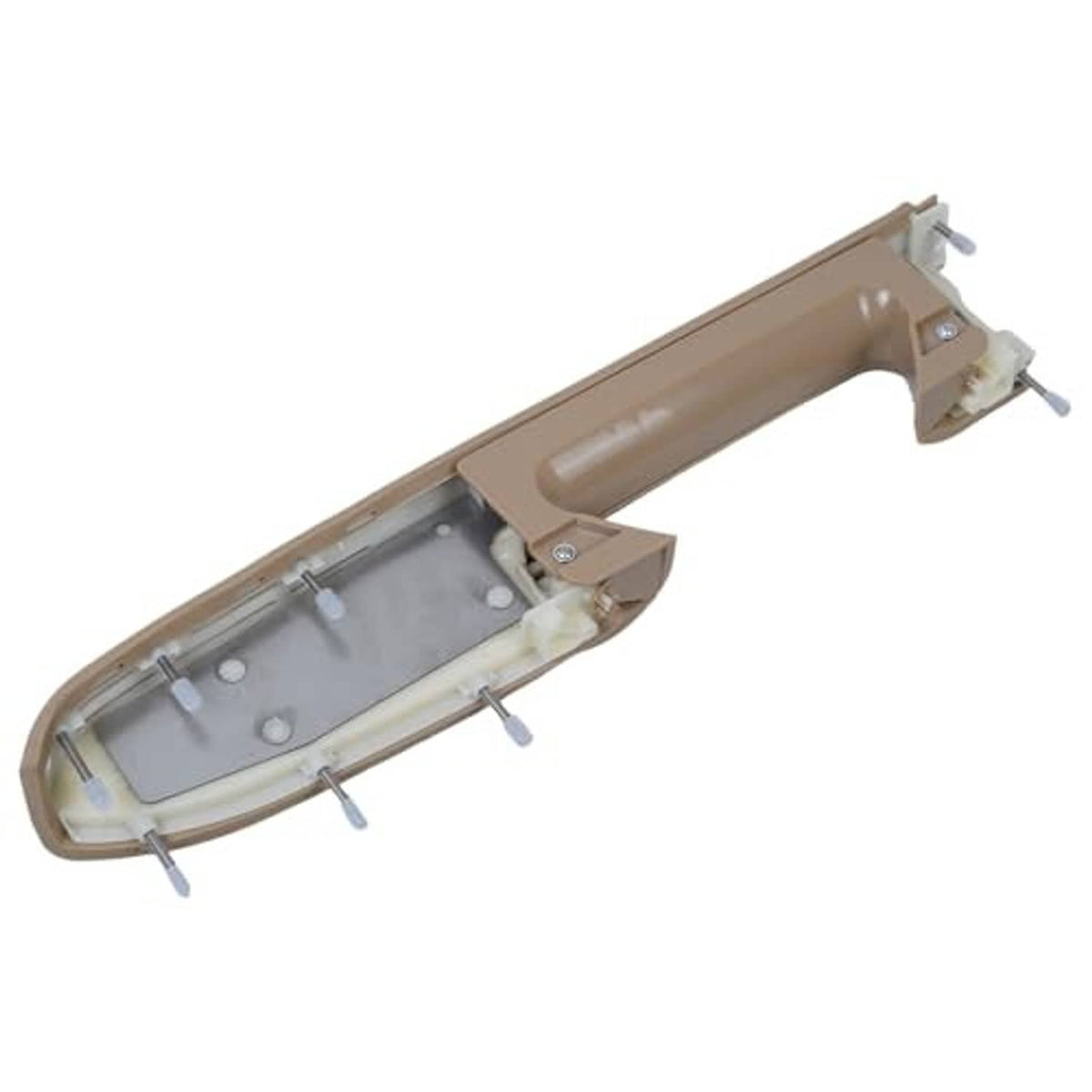 Beige armrest inner frame and bracket with mounting pins and metal plates