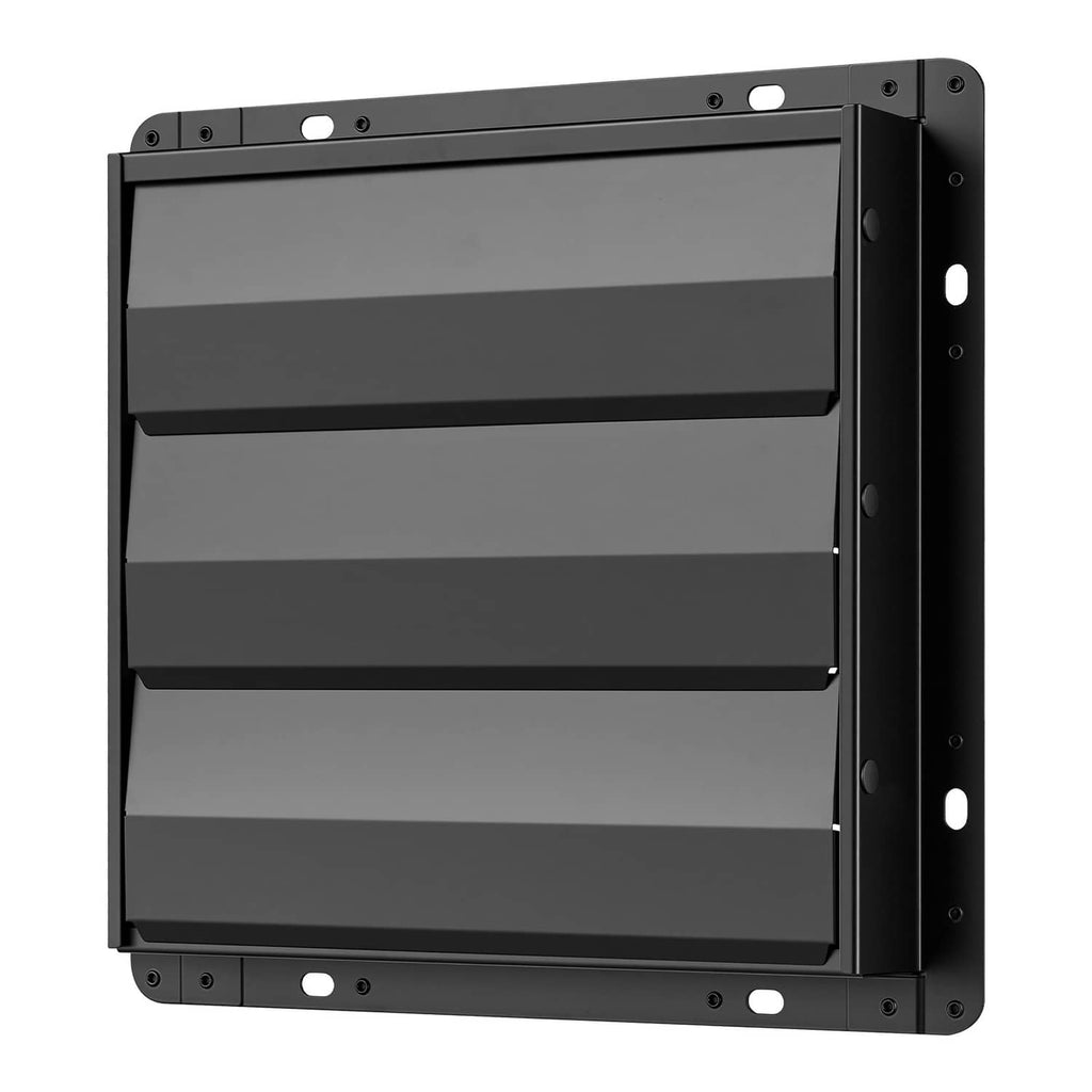 Uimoso 12-inch wall exhaust fan with auto louvers, side view with mounting frame