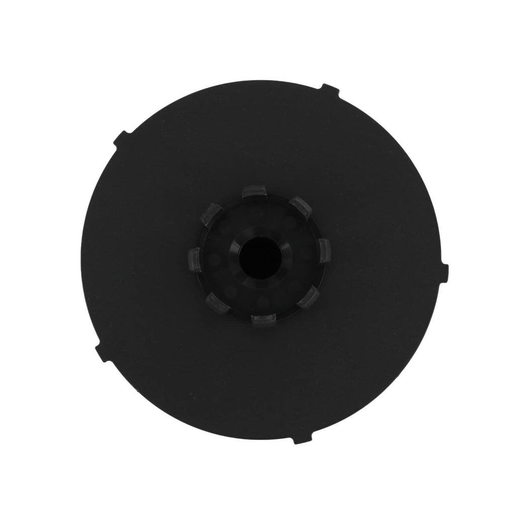 Fuel filter cartridge end cap with central hub and surrounding mounting tabs