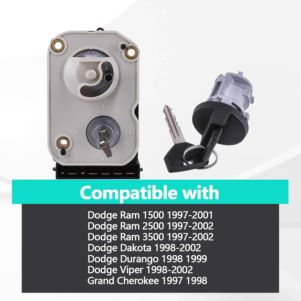 Ignition lock cylinder assembly with two keys, white/gray faceplate and black lock.