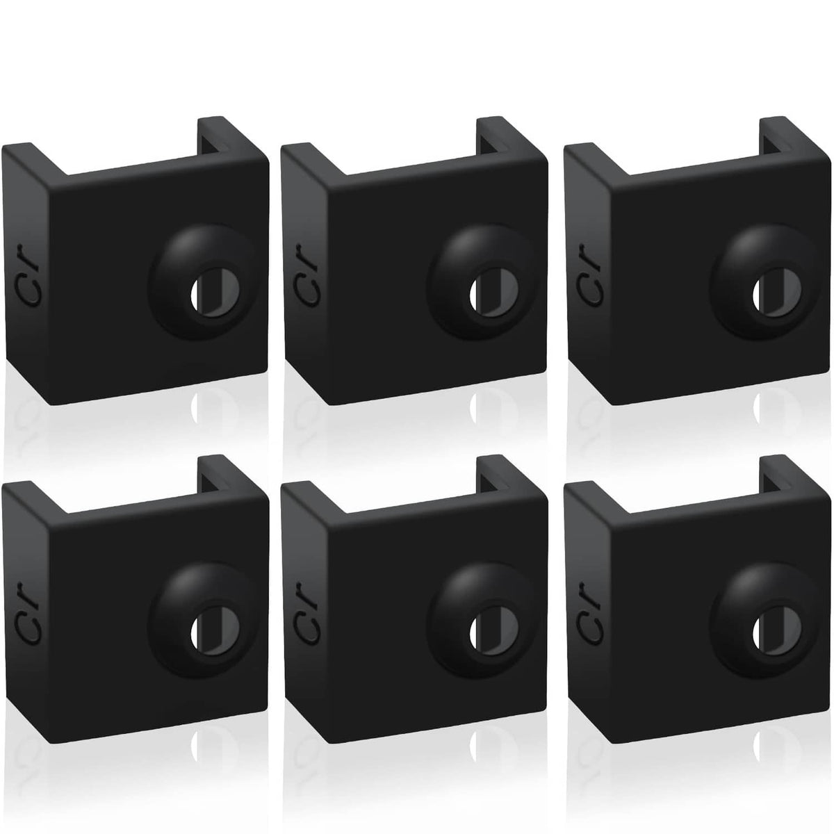Set of black 3D printer hotend heater block silicone covers with round top hole