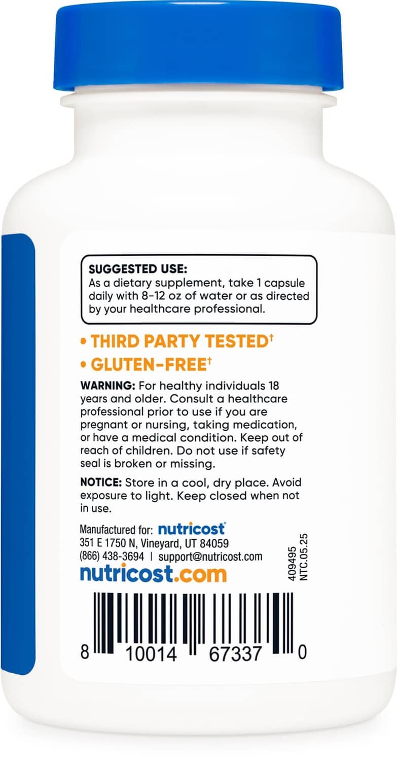 Nutricost Nattokinase bottle back label with suggested use and supplement directions