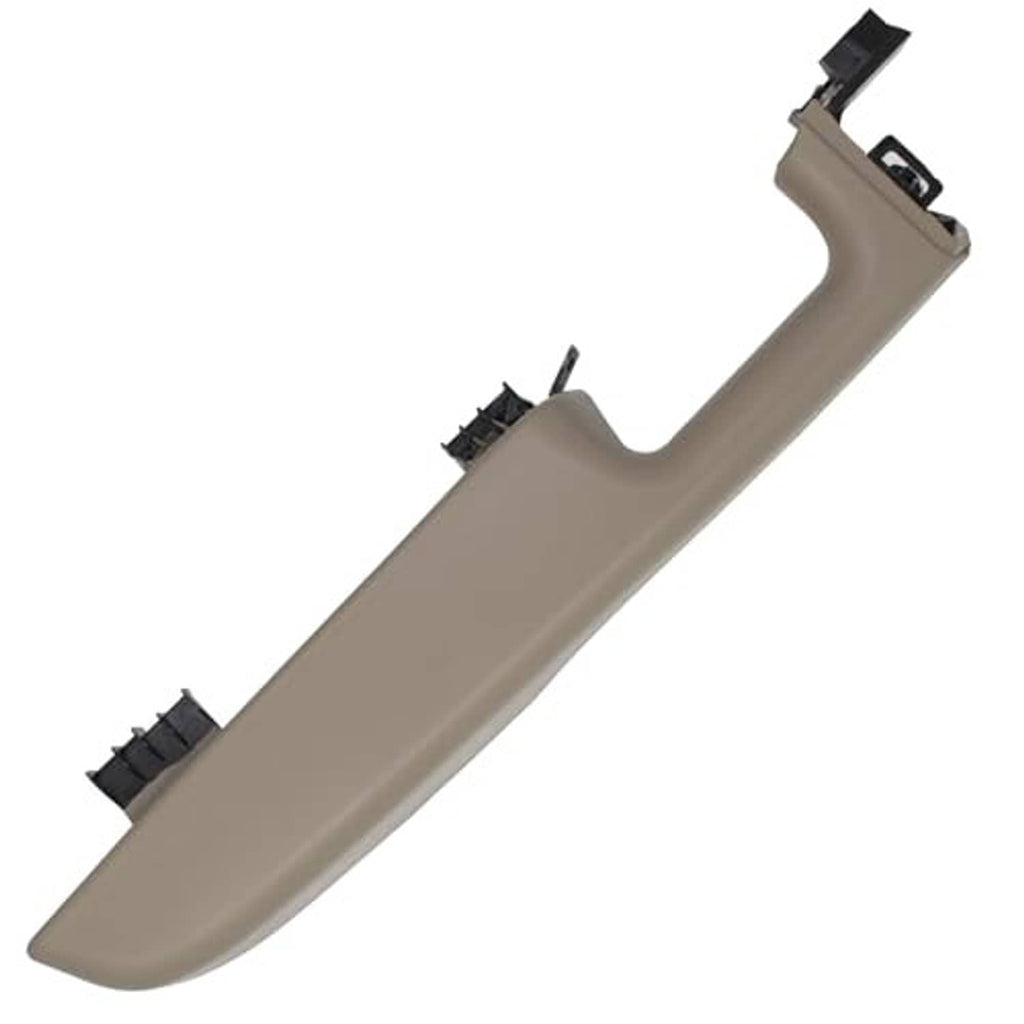 Beige front door armrest handle, long curved shape with mounting end clips