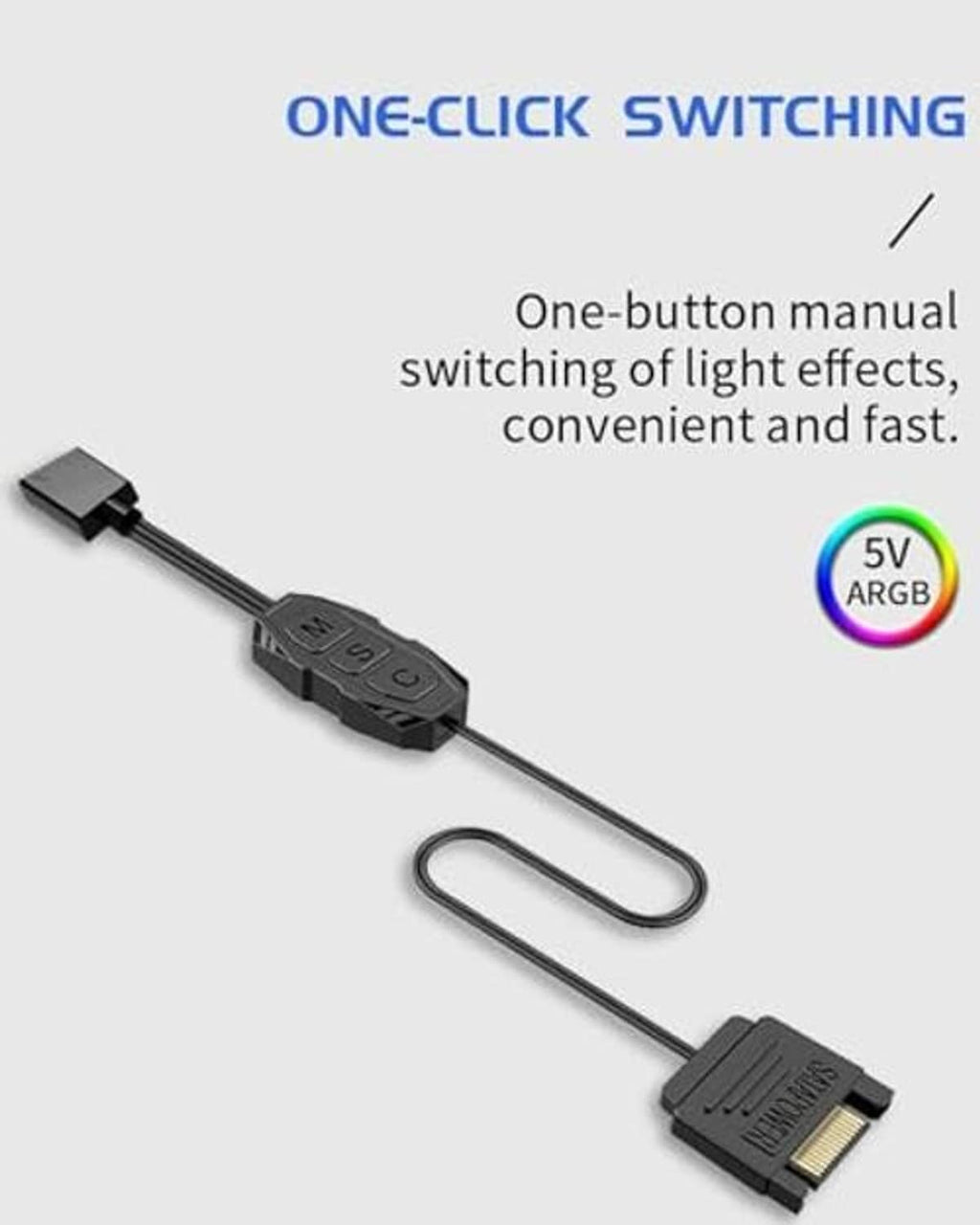 ARGB mini controller cable with one-button manual switch and slim inline module