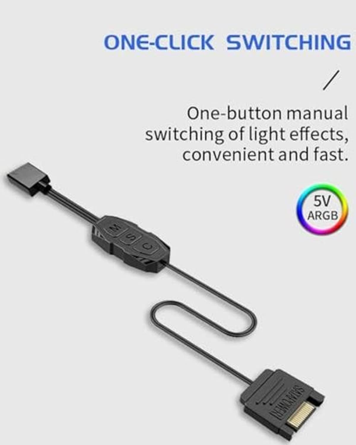ARGB mini controller cable with one-button manual switch and slim inline module