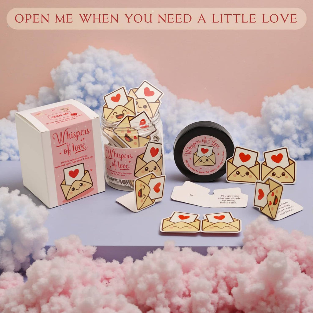 Note jar and gift box with heart envelope note cards and small folded cards