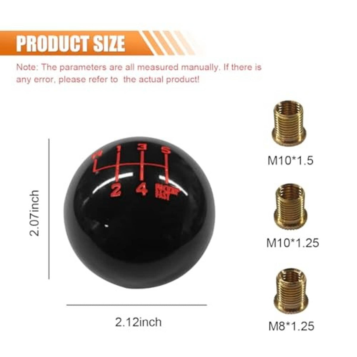 Black 6-speed shift knob with red gear pattern and thread size options M10 and M8