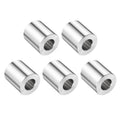 Stainless steel spacer set of 5, silver cylindrical sleeves with central bore