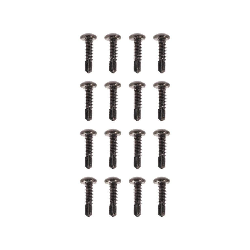 Set of black mounting screws for RV window trim ring, visible screw heads