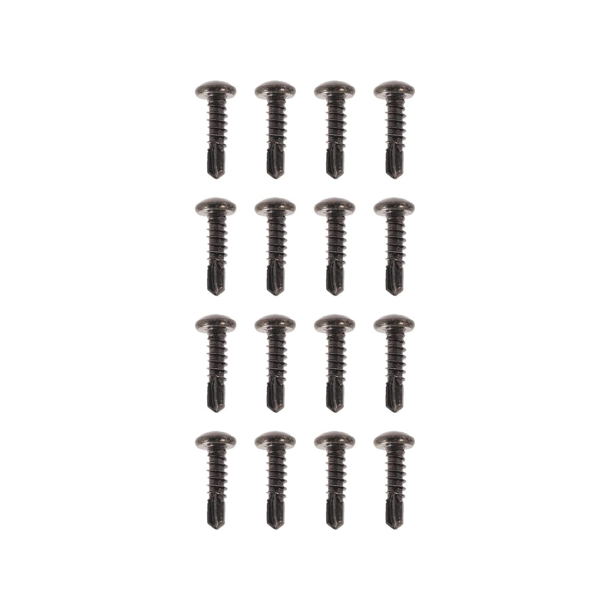 Set of black mounting screws for RV window trim ring, visible screw heads