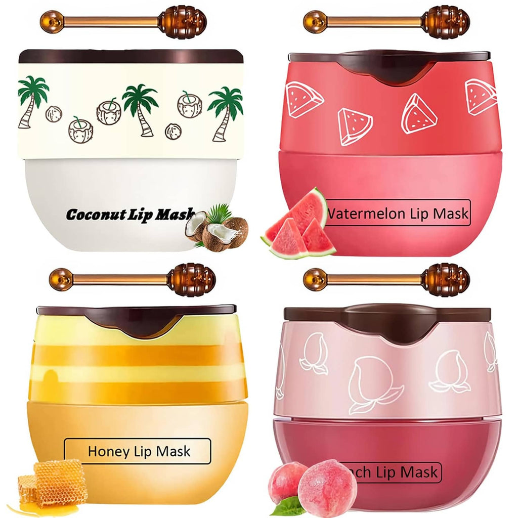 TIRDET 4-piece lip mask balm set: coconut, watermelon, honey, and peach pots