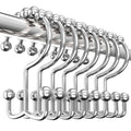 Nickel double-roller shower curtain hooks with chrome ball rollers on a rod
