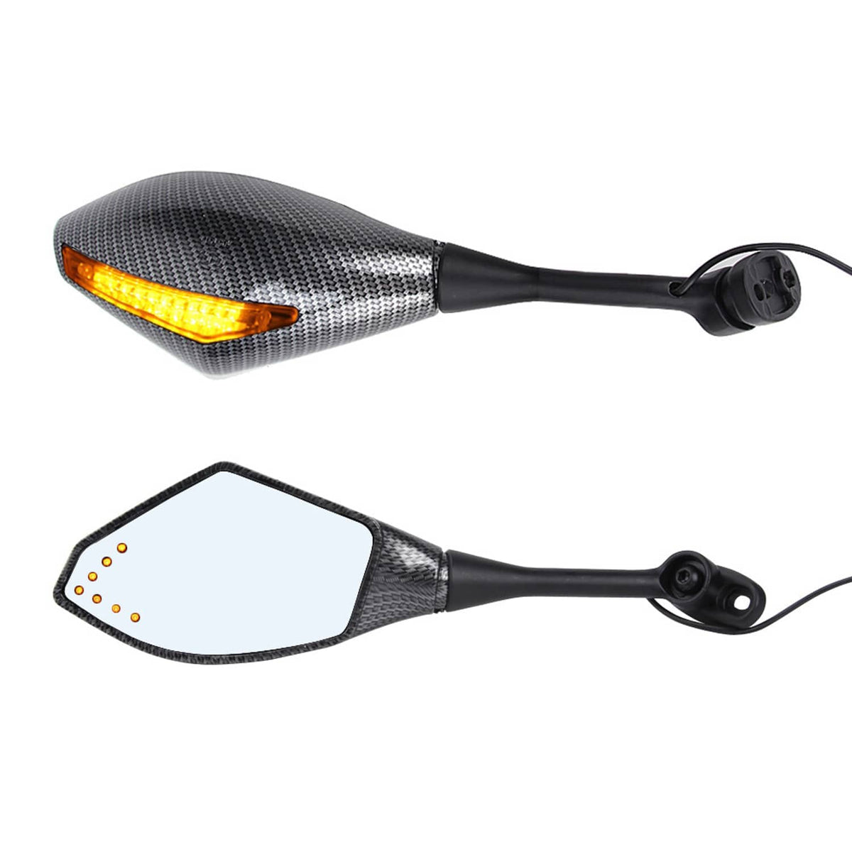 LED turn signal integrated rearview mirror with textured gray housing and amber lens