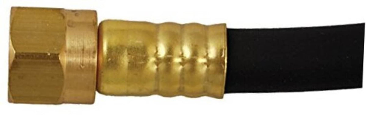 Brass connector with ridged barrel and black rubber hose, 48 in length