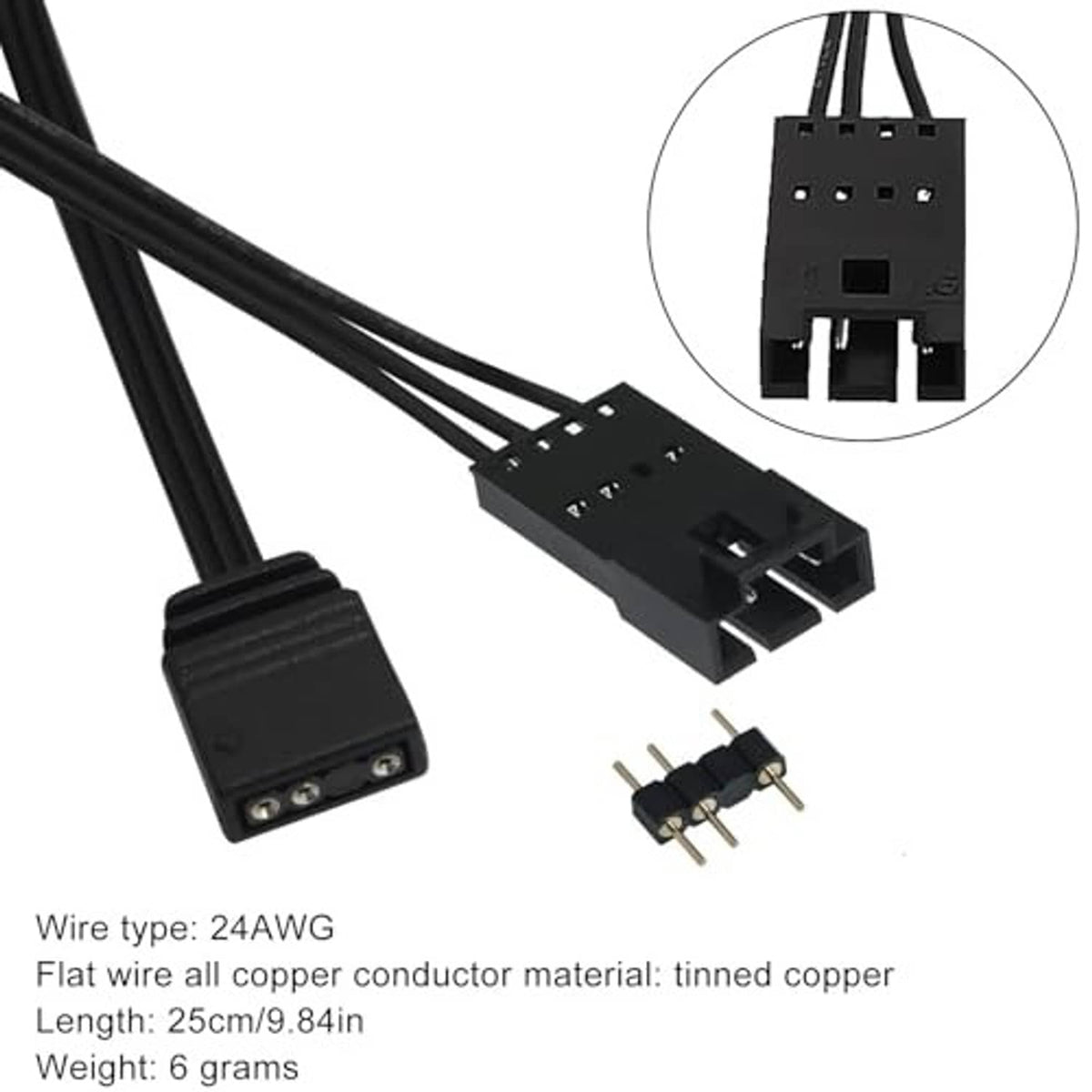 Black ARGB adapter cables with long leads and two motherboard connector ends