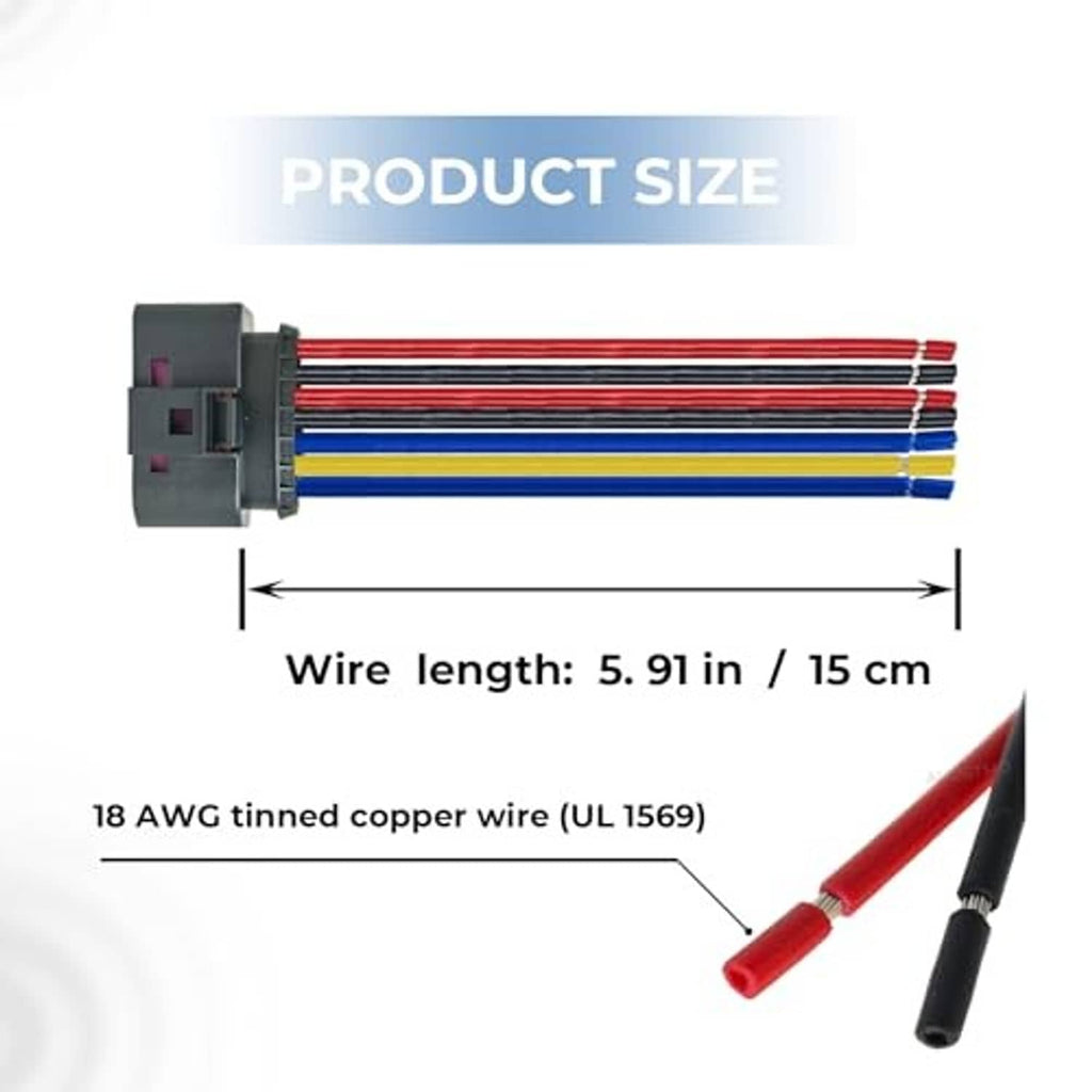 Headlight connector harness pigtail with multiple colored wires and crimped terminal ends
