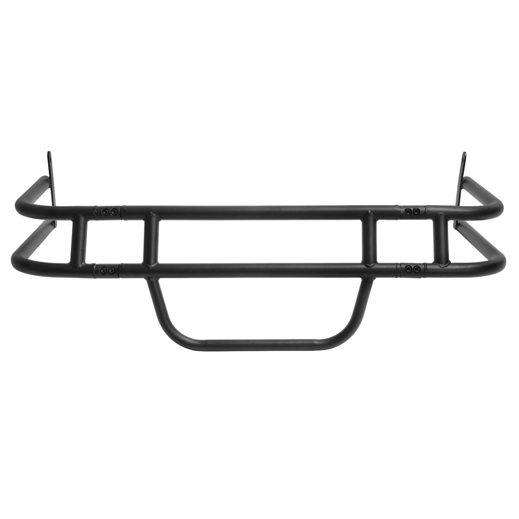 Black tubular brush guard bumper grille with center mesh and end mounting points