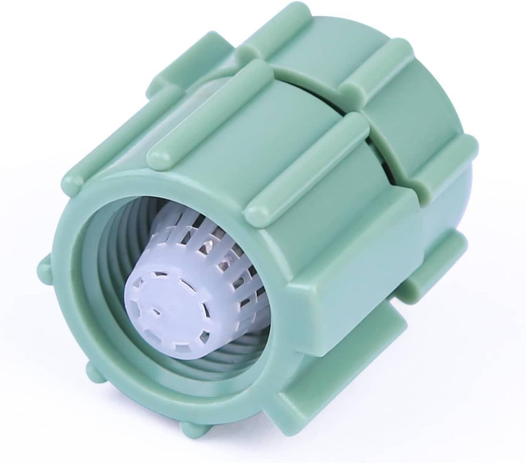 Mint green sprinkler bubbler head with exposed nozzle and internal spray screen