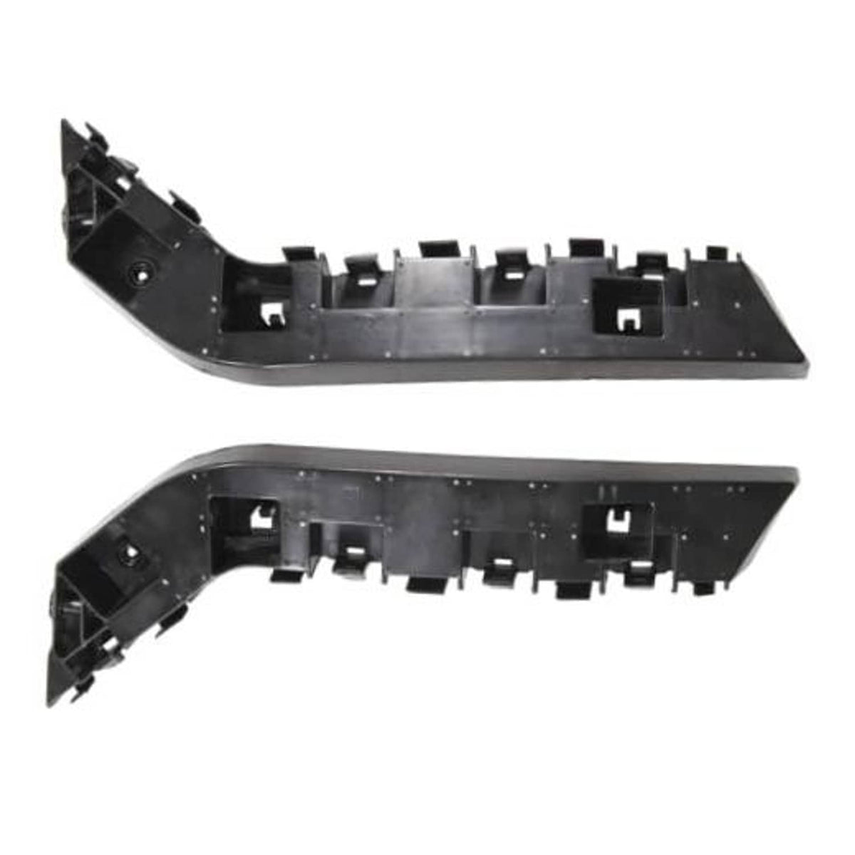 Front bumper bracket, black plastic, long mounting rail with tabs and screw holes
