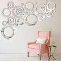 Reflective silver circular wall sticker set with concentric ring designs